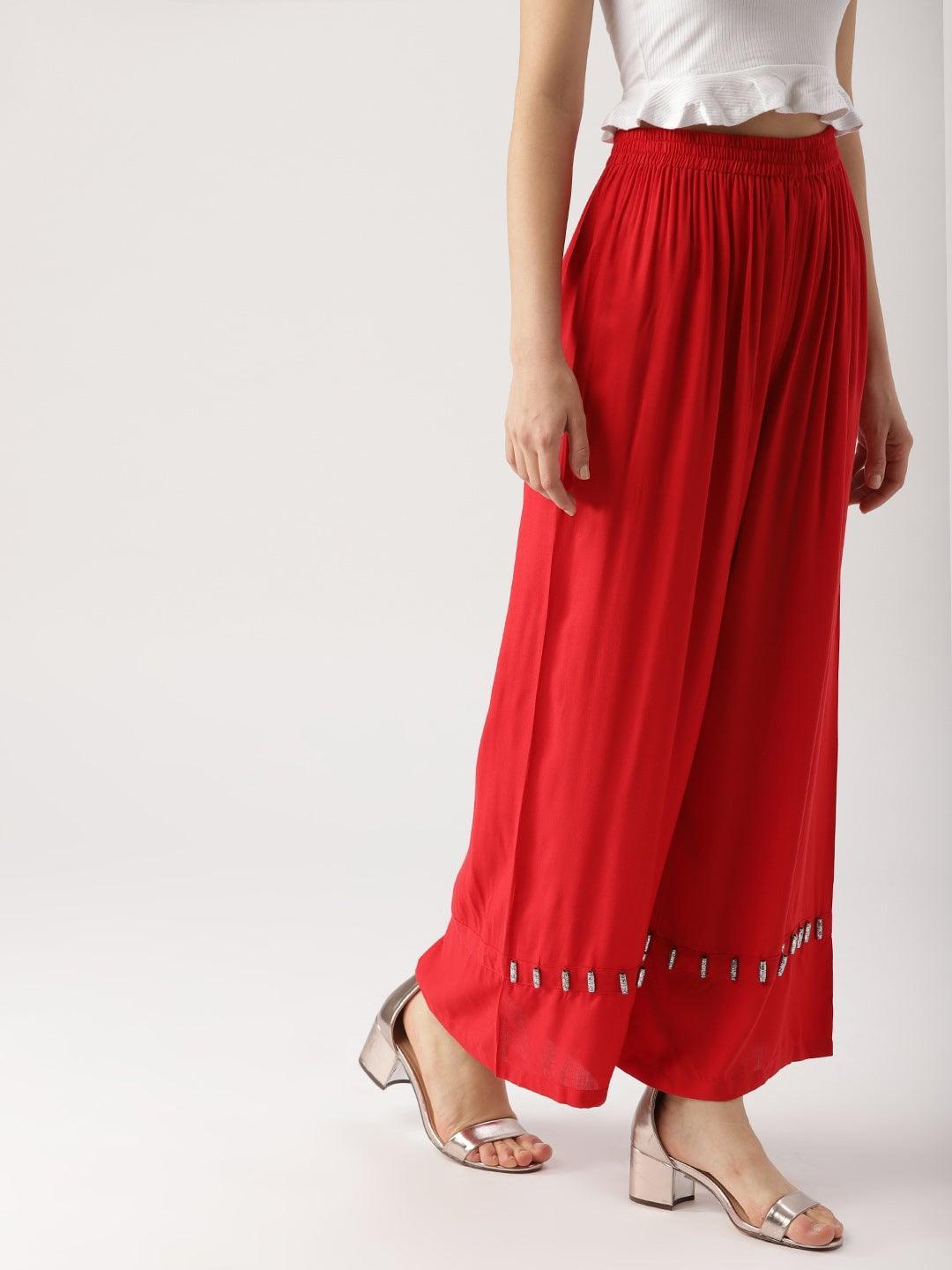 Red Solid Rayon Palazzos - ShopLibas