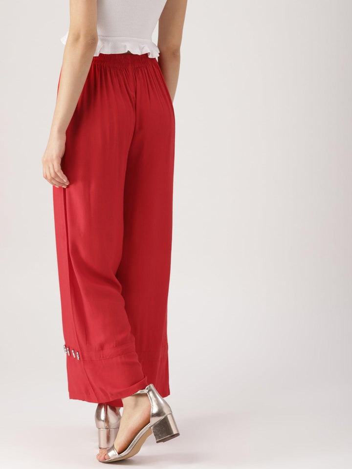Red Solid Rayon Palazzos - ShopLibas