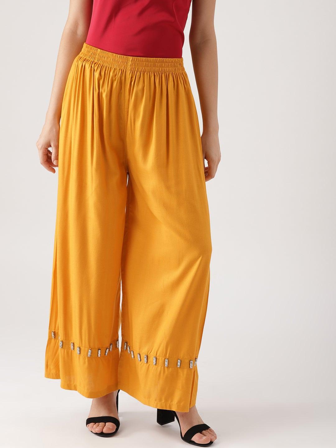 Yellow Solid Rayon Palazzos - ShopLibas
