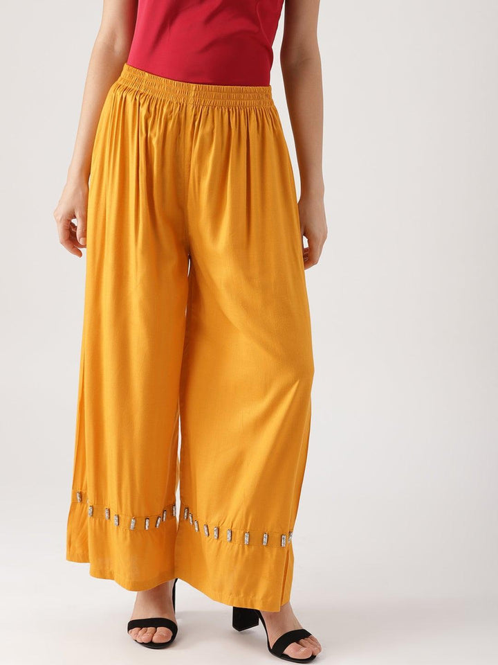 Yellow Solid Rayon Palazzos