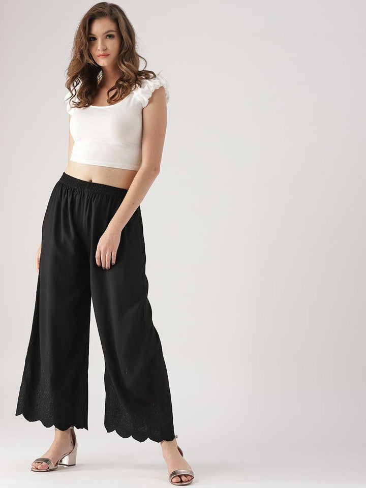 Black Solid Rayon Palazzos