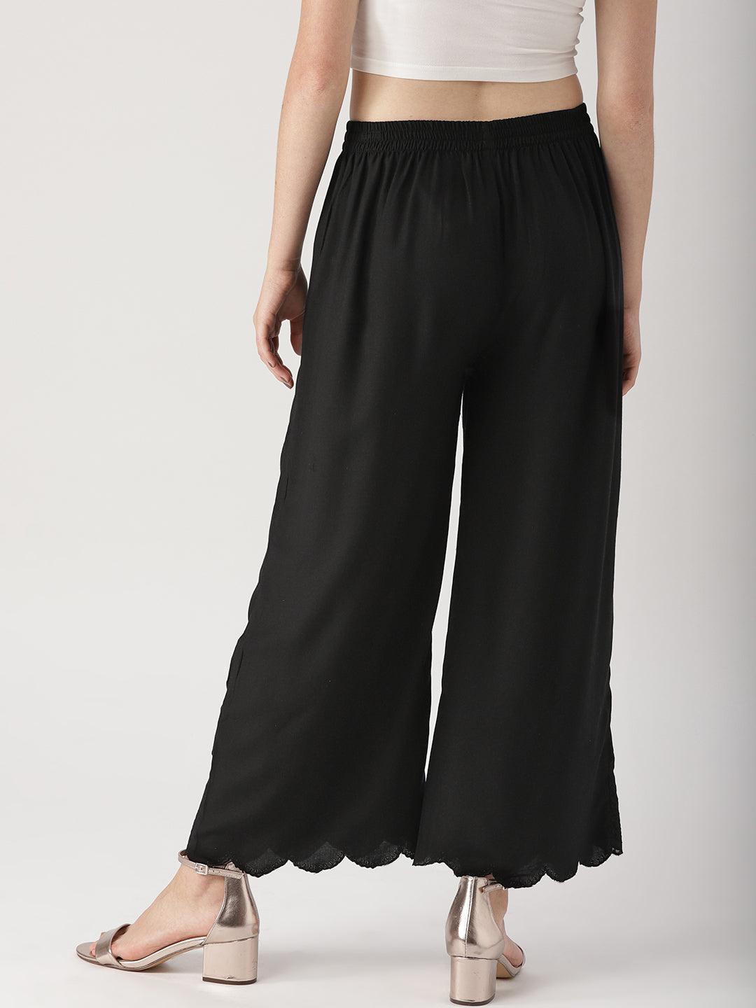 Black Solid Rayon Palazzos - ShopLibas 
