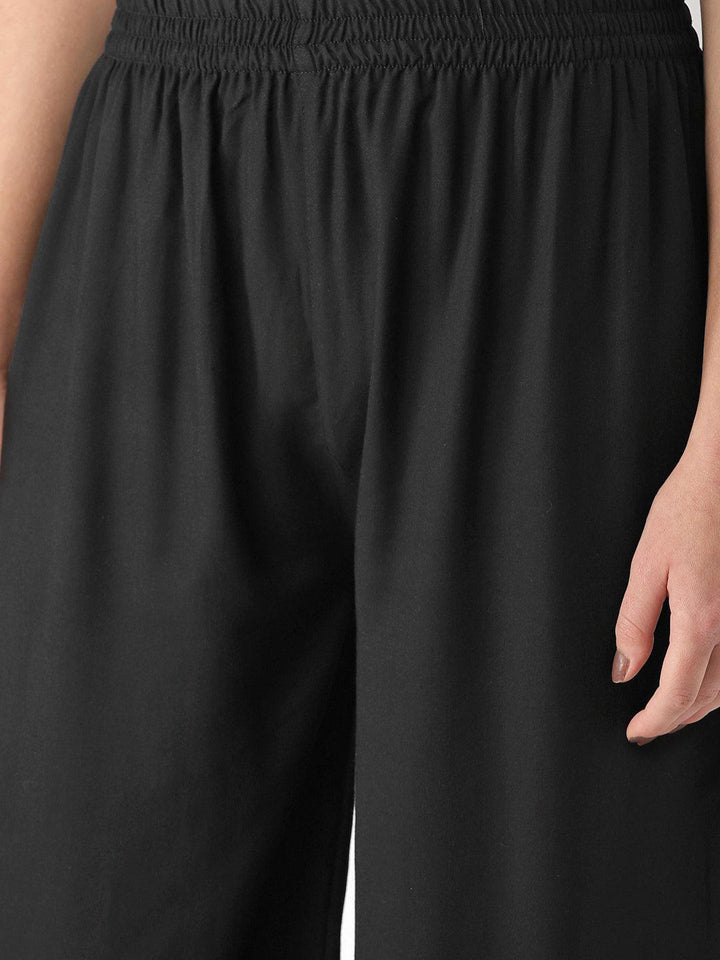 Black Solid Rayon Palazzos