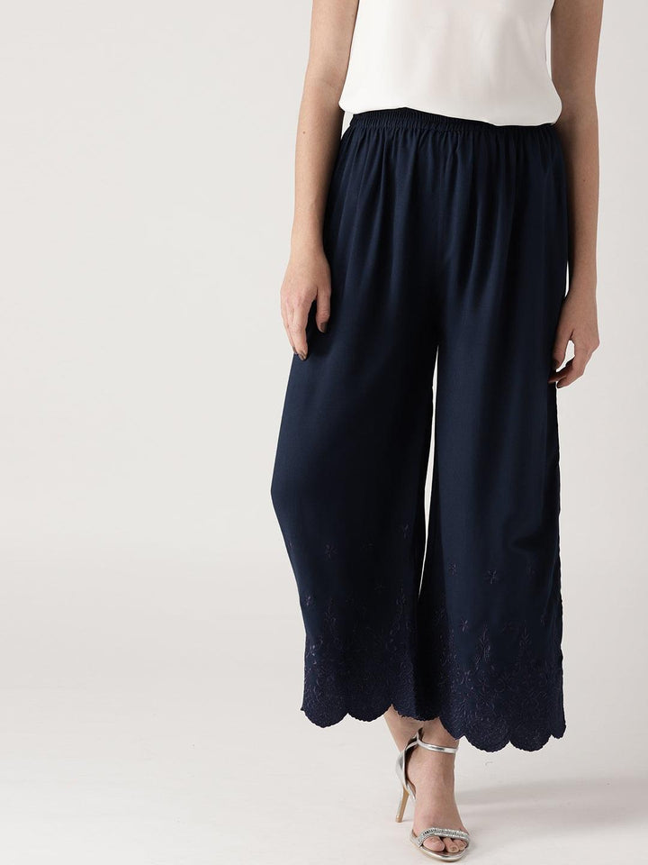 Blue Solid Rayon Palazzos - ShopLibas