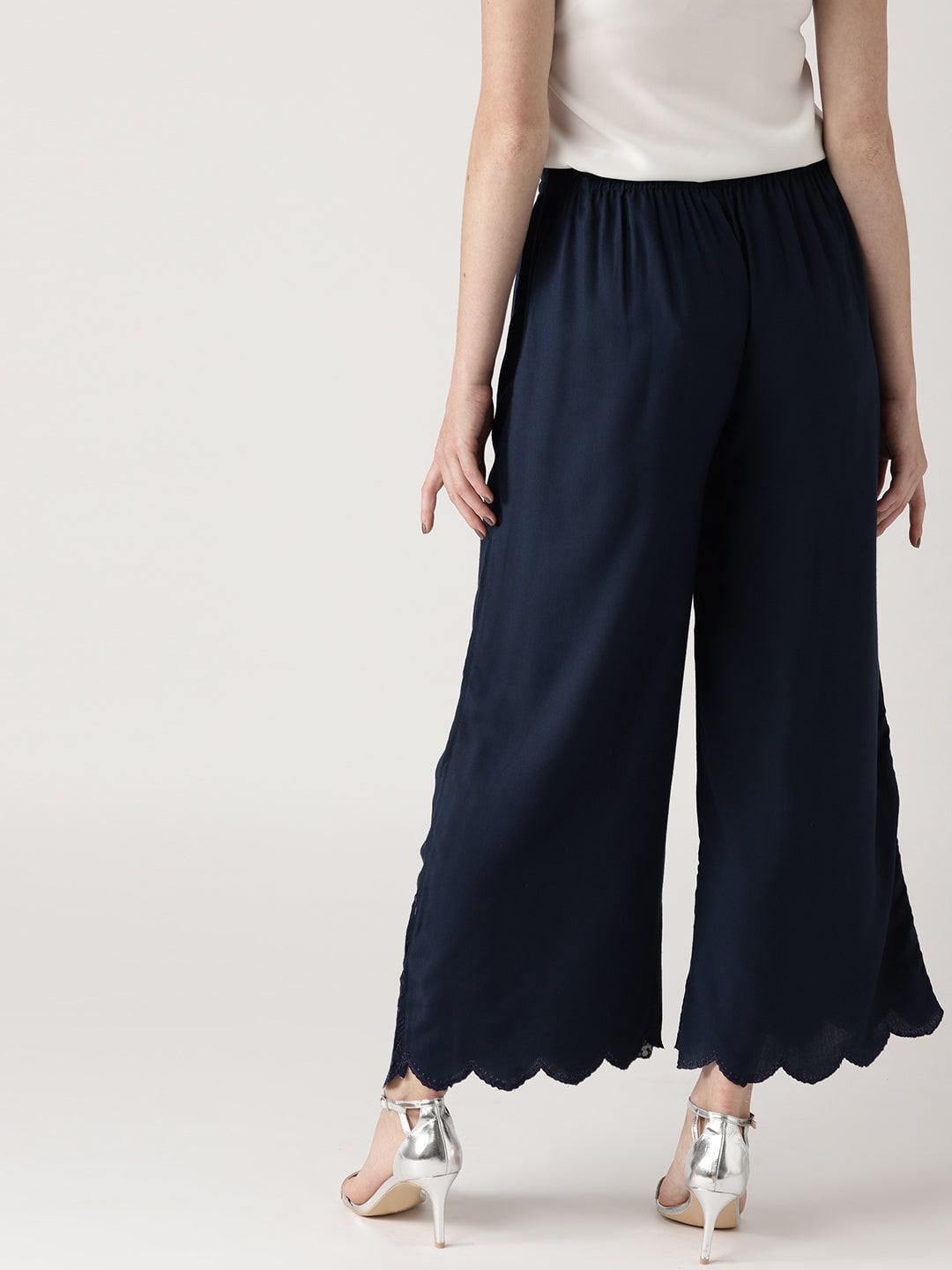 Blue Solid Rayon Palazzos - ShopLibas