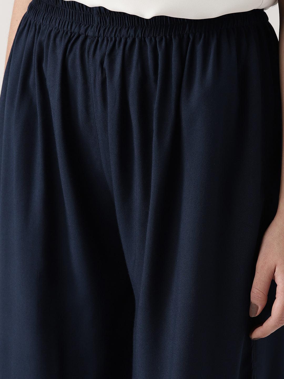 Blue Solid Rayon Palazzos - ShopLibas