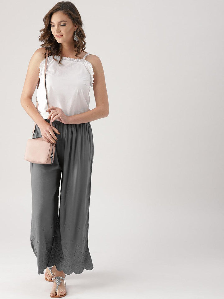Grey Solid Rayon Palazzos - ShopLibas