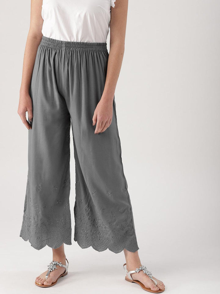 Grey Solid Rayon Palazzos - ShopLibas