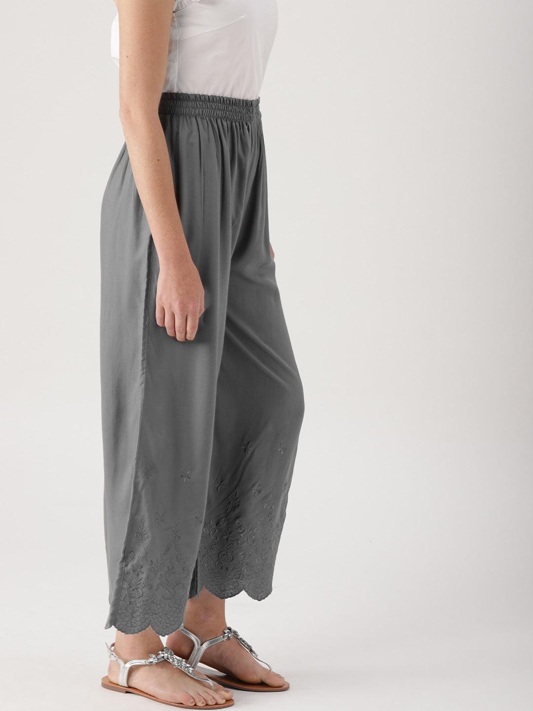 Grey Solid Rayon Palazzos - ShopLibas