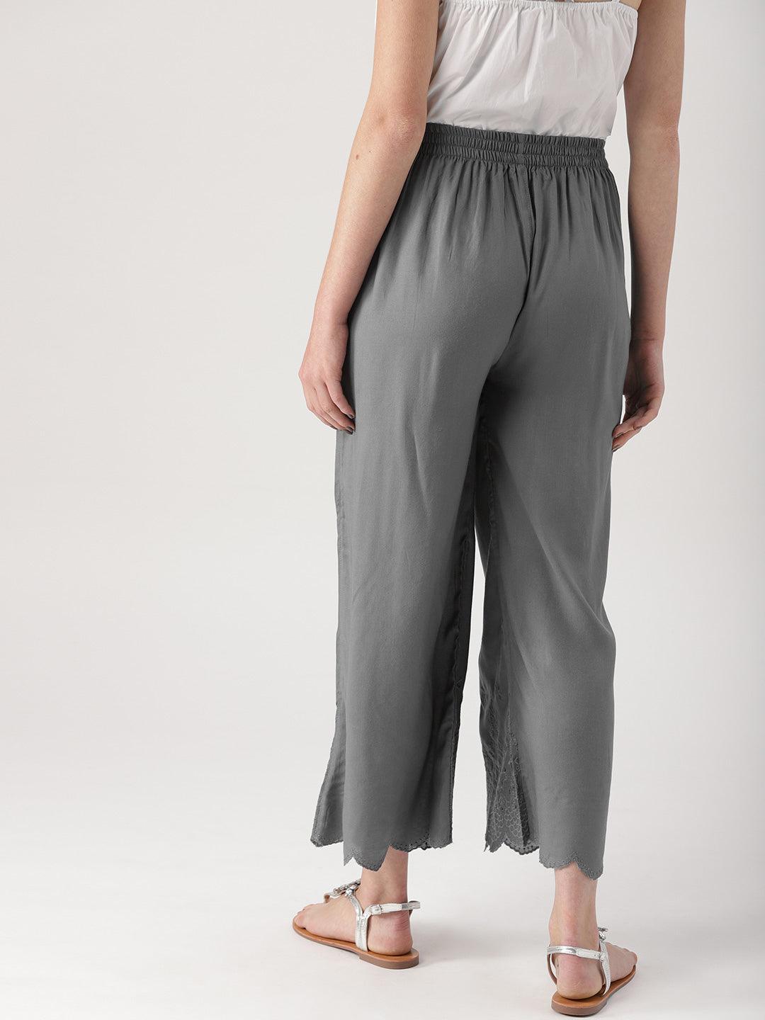 Grey Solid Rayon Palazzos - ShopLibas