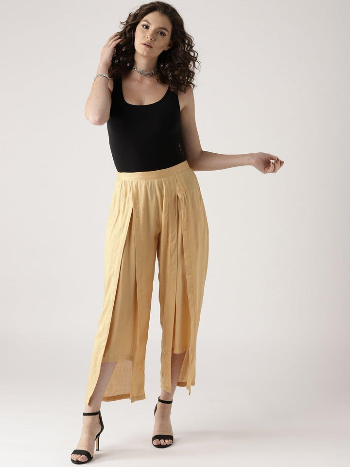 Beige Solid Rayon Palazzos - ShopLibas