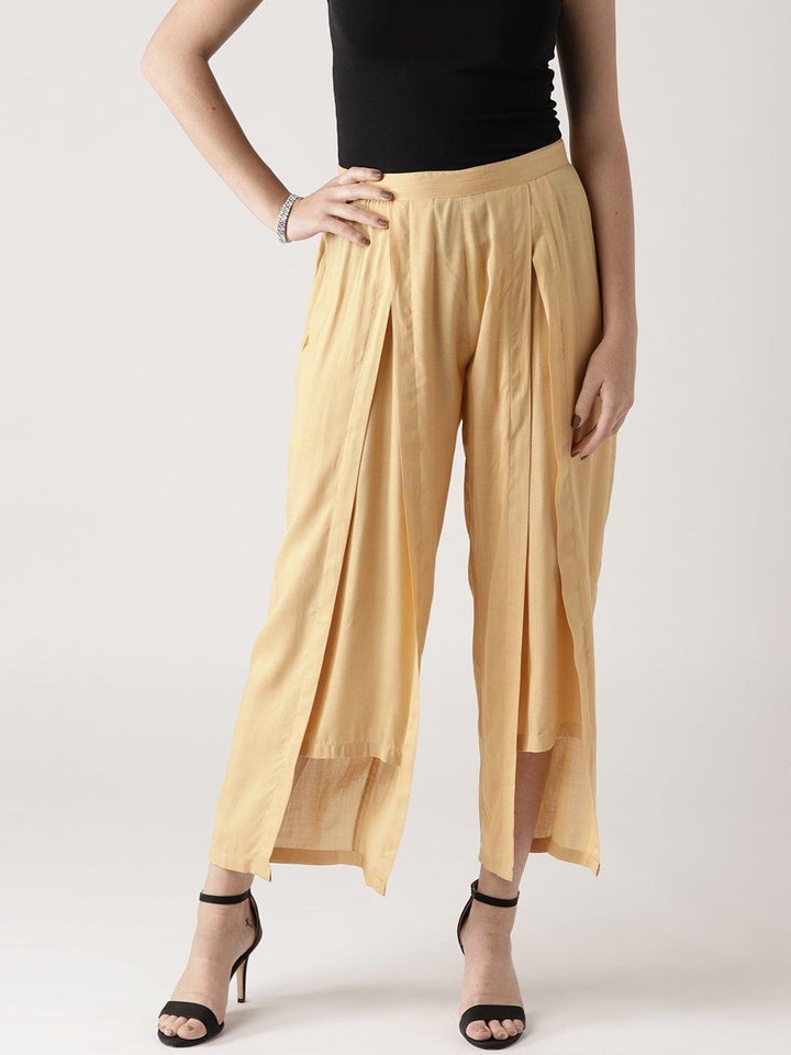 Beige Solid Rayon Palazzos - ShopLibas