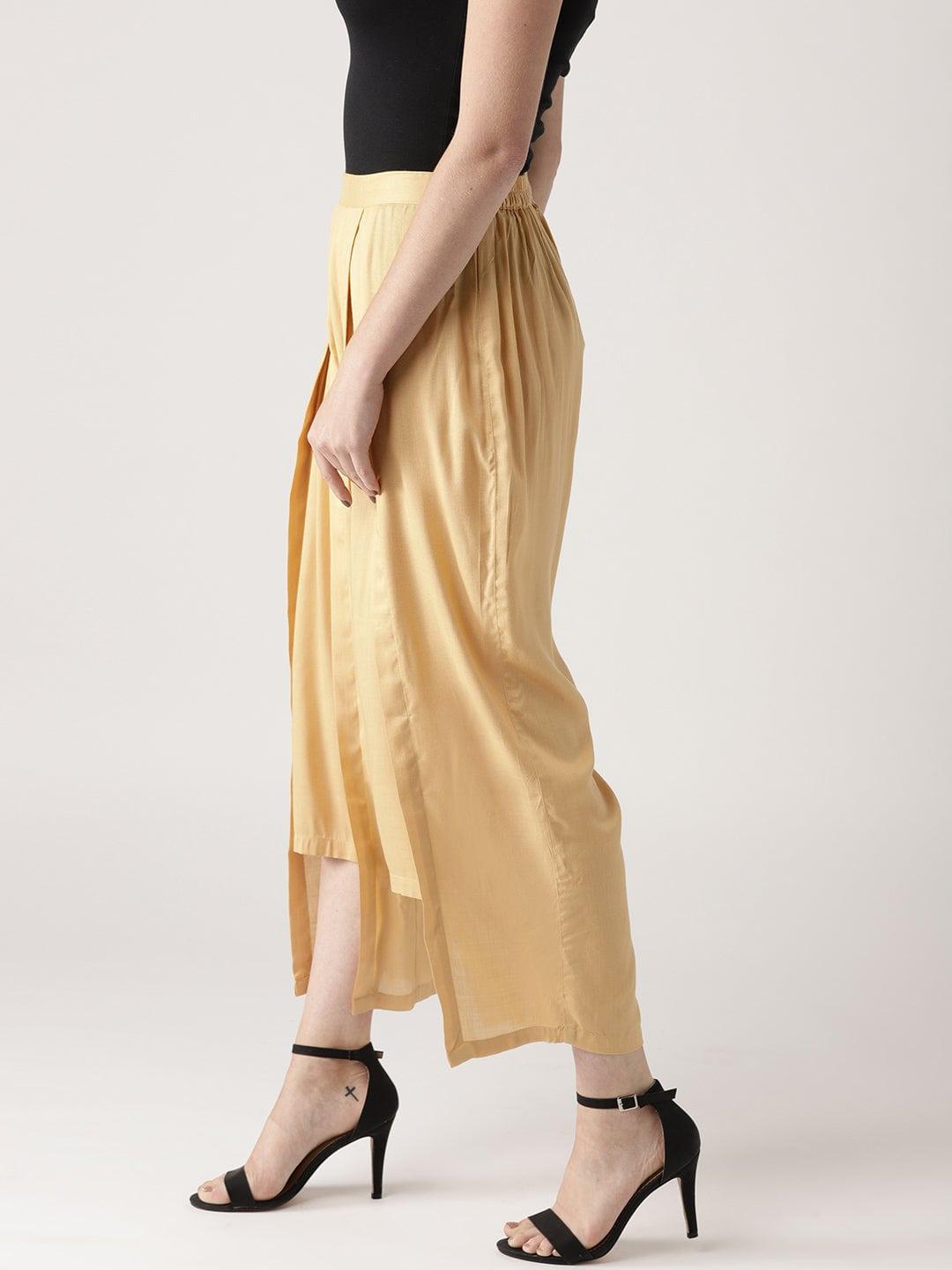 Beige Solid Rayon Palazzos - ShopLibas