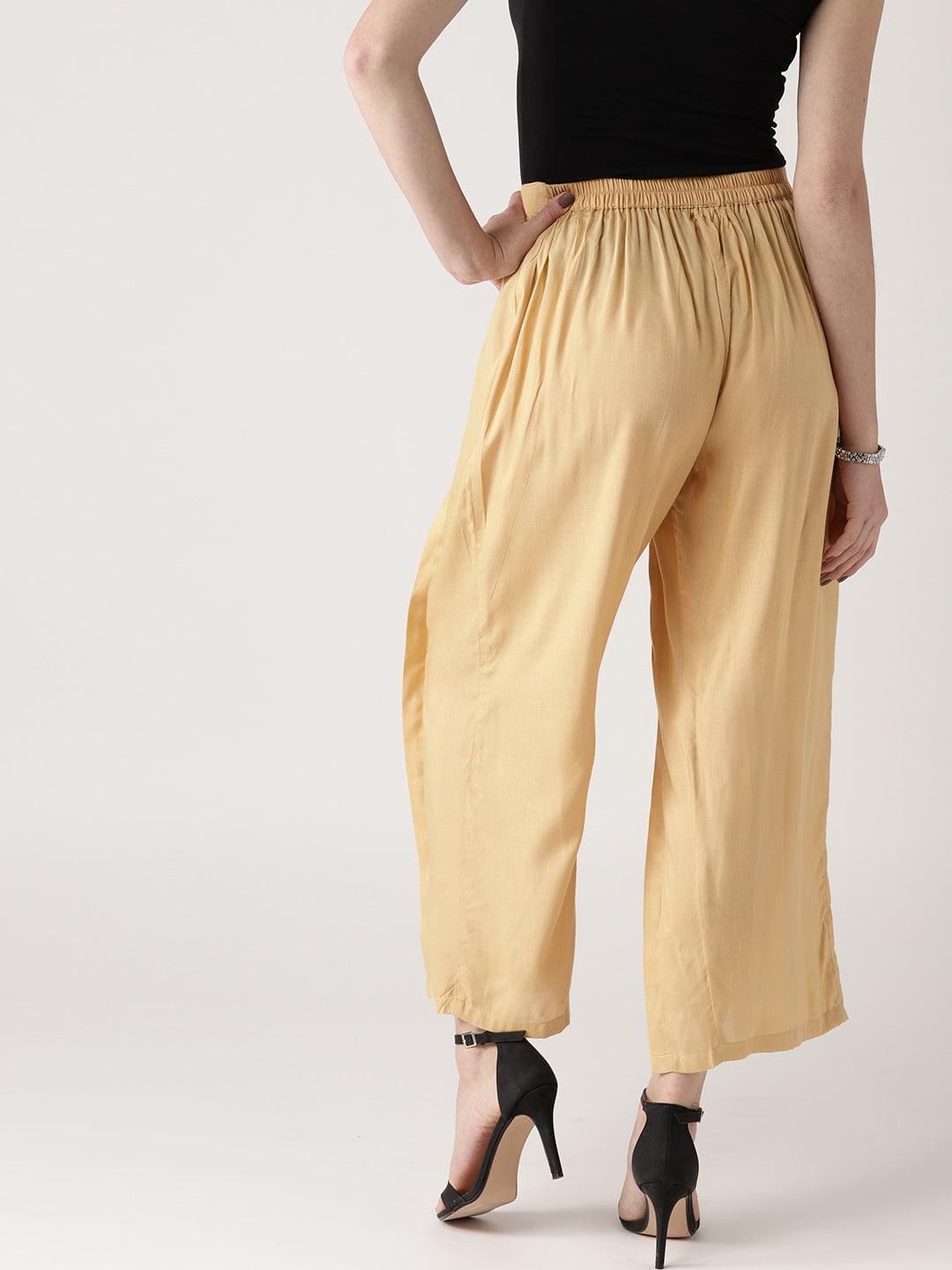 Beige Solid Rayon Palazzos - ShopLibas