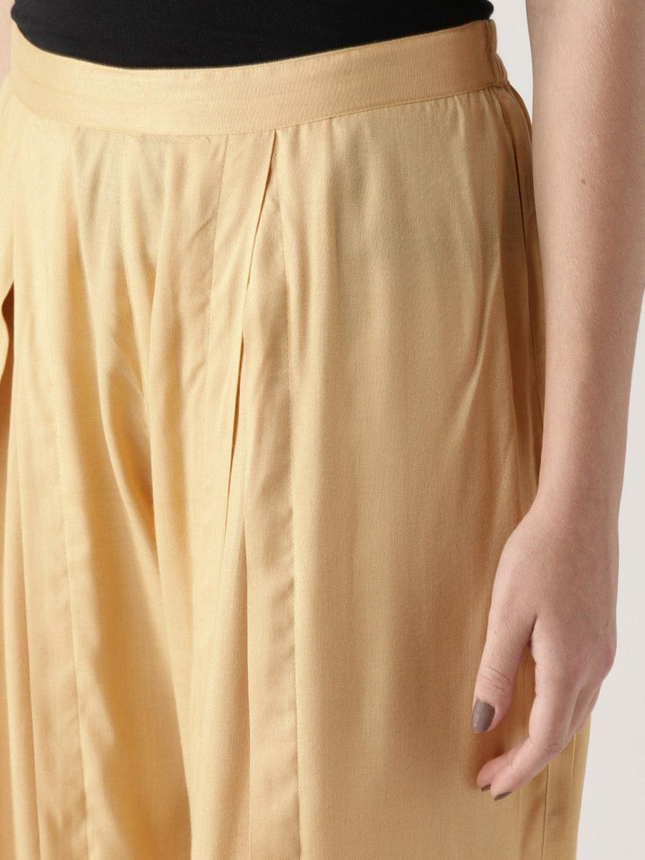 Beige Solid Rayon Palazzos - ShopLibas