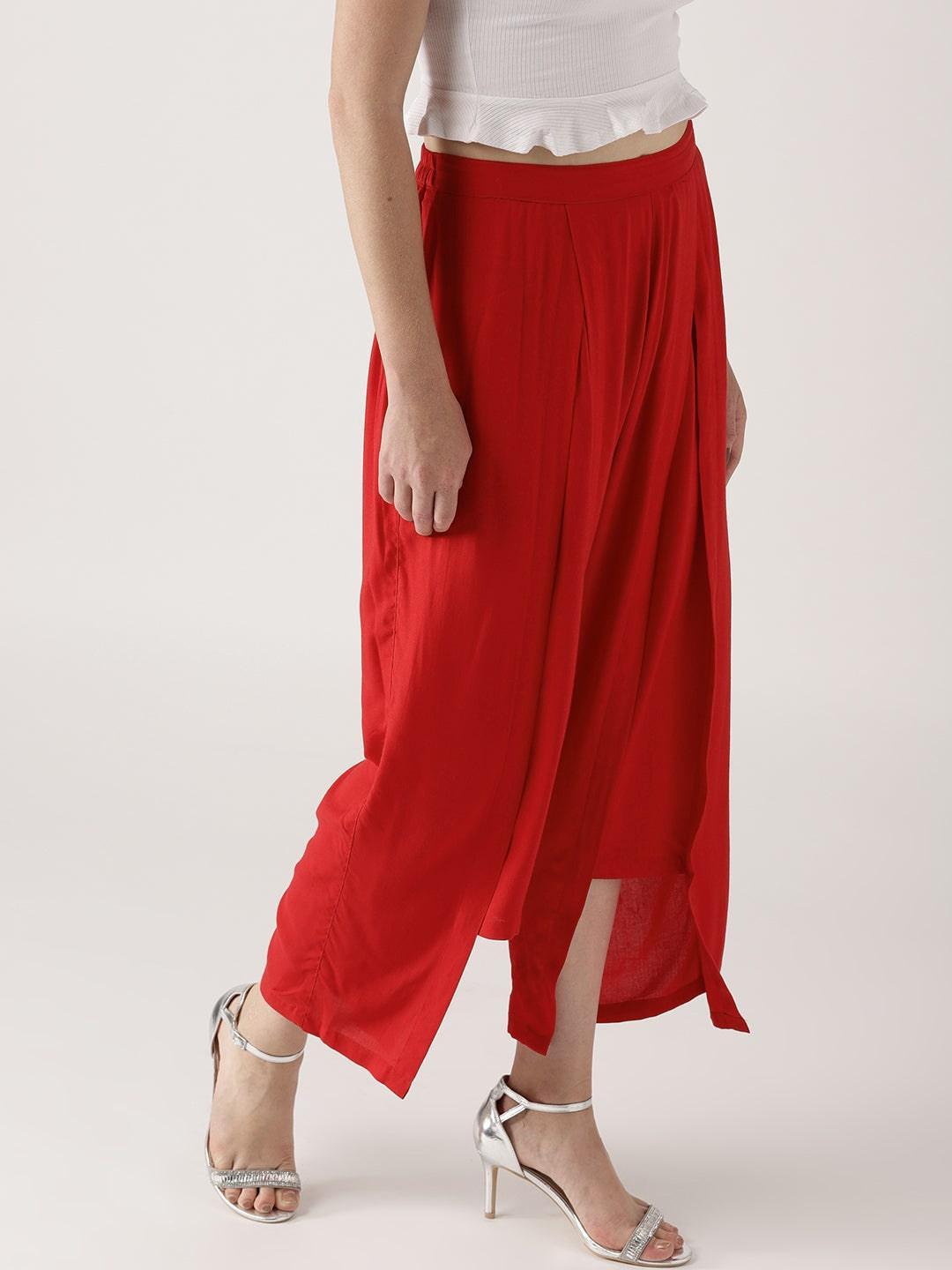Red Solid Rayon Palazzos - ShopLibas