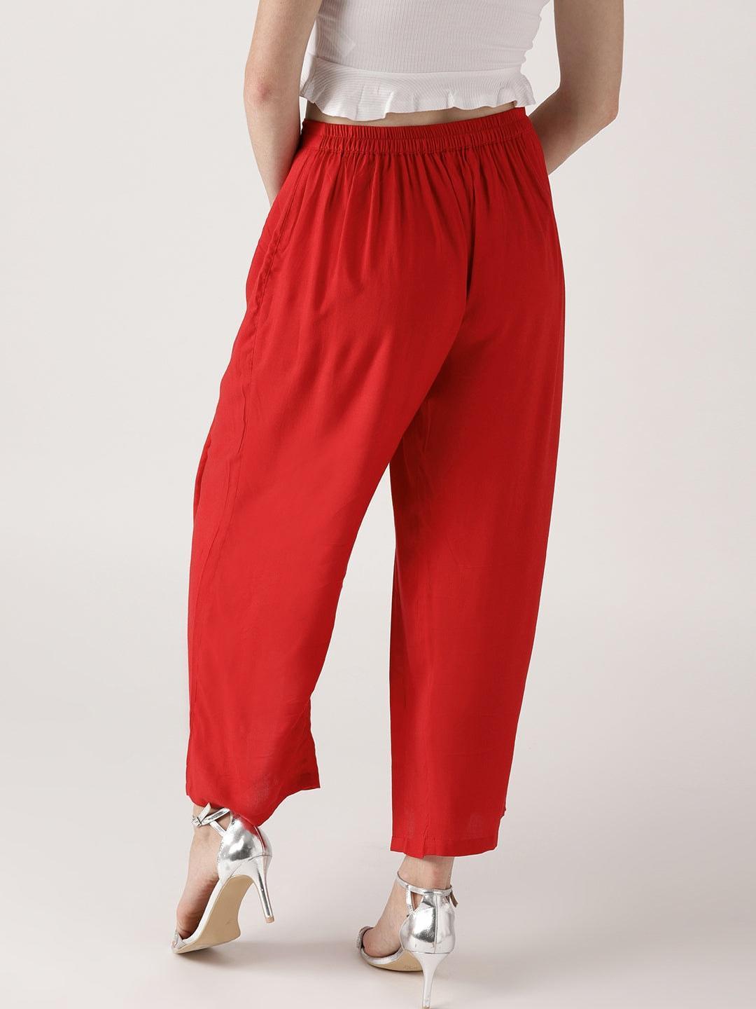 Red Solid Rayon Palazzos - ShopLibas