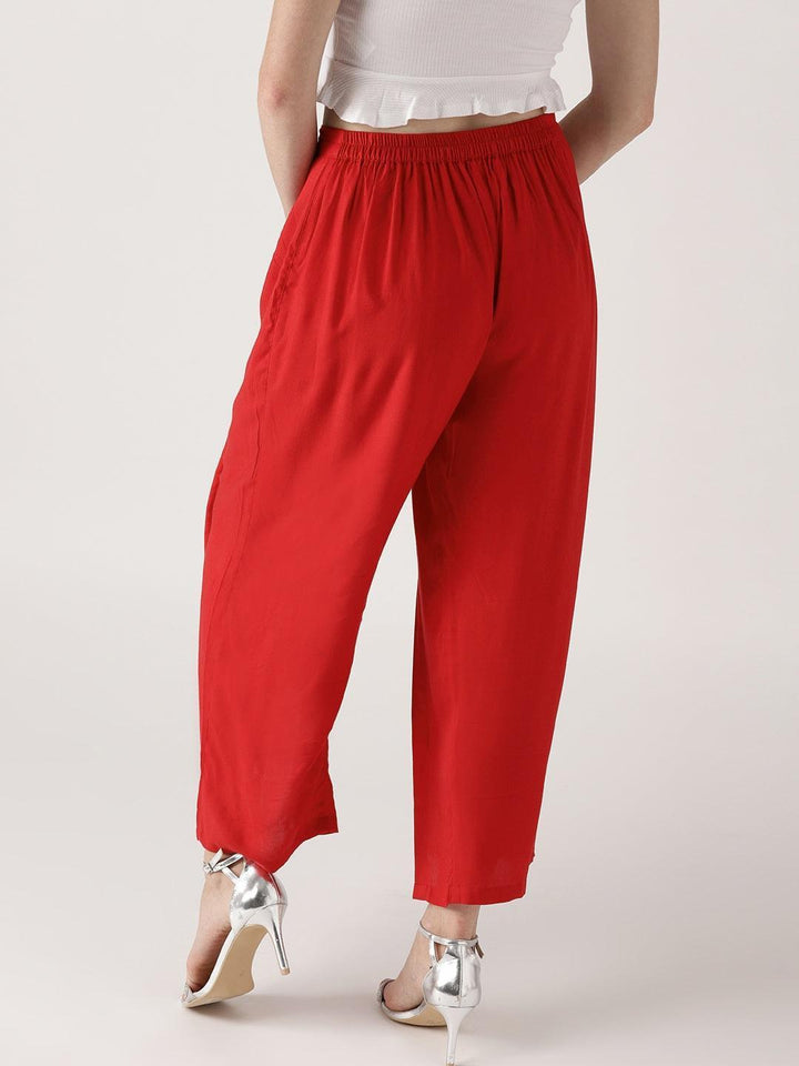 Red Solid Rayon Palazzos - ShopLibas