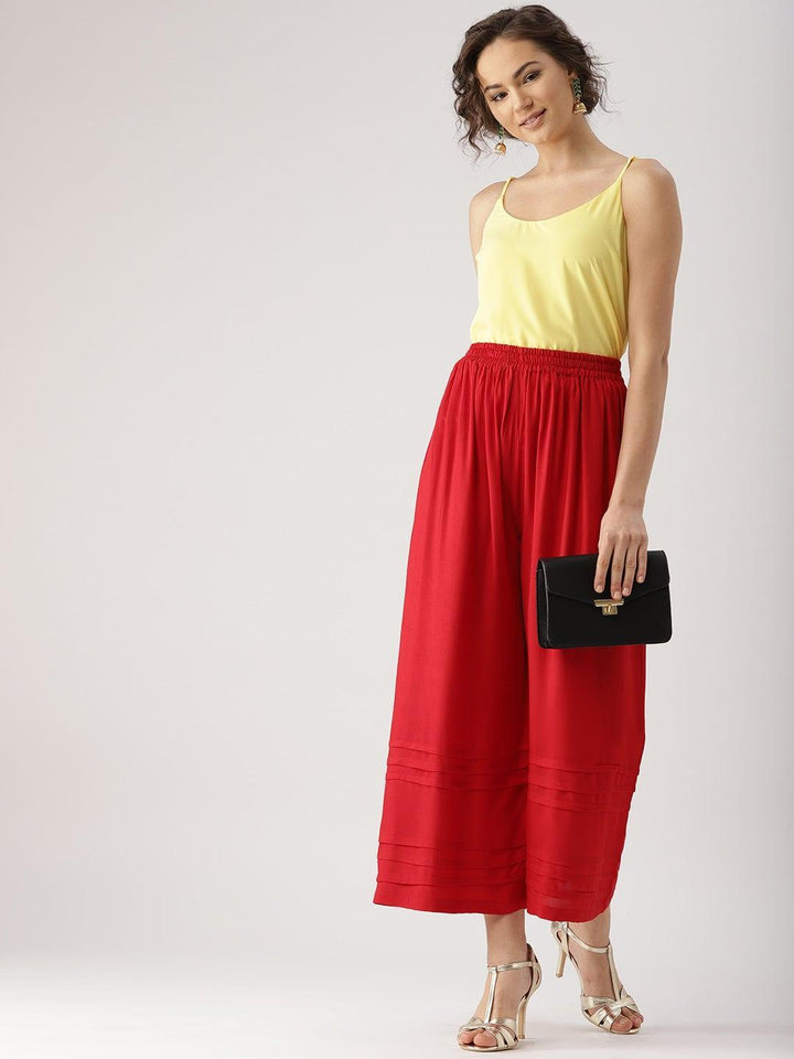 Red Solid Rayon Palazzos - ShopLibas