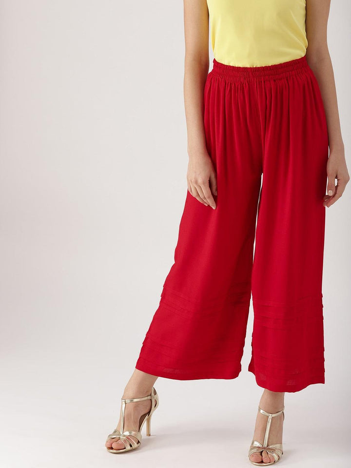 Red Solid Rayon Palazzos - ShopLibas