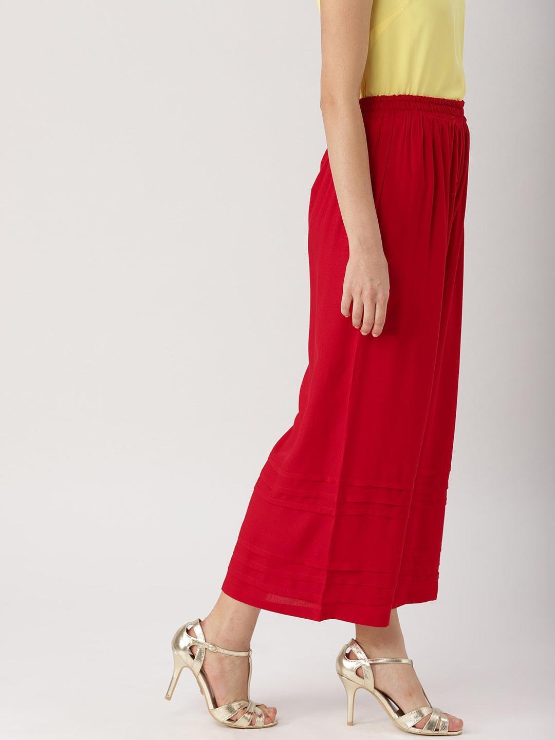 Red Solid Rayon Palazzos - ShopLibas