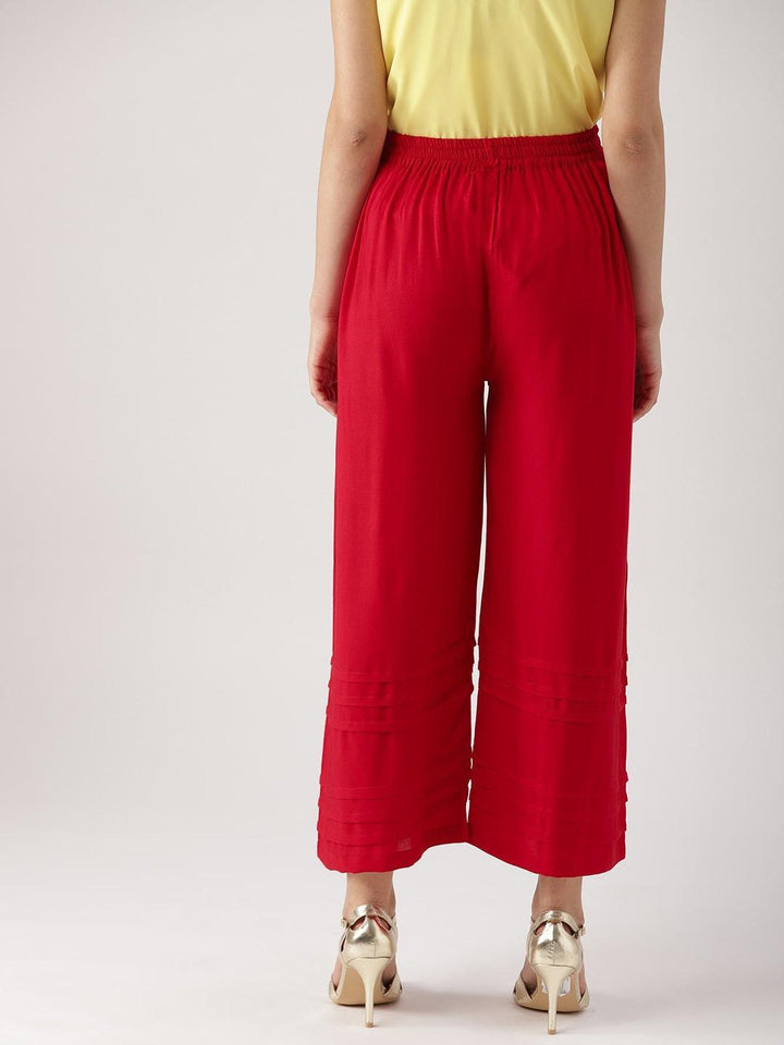 Red Solid Rayon Palazzos - ShopLibas