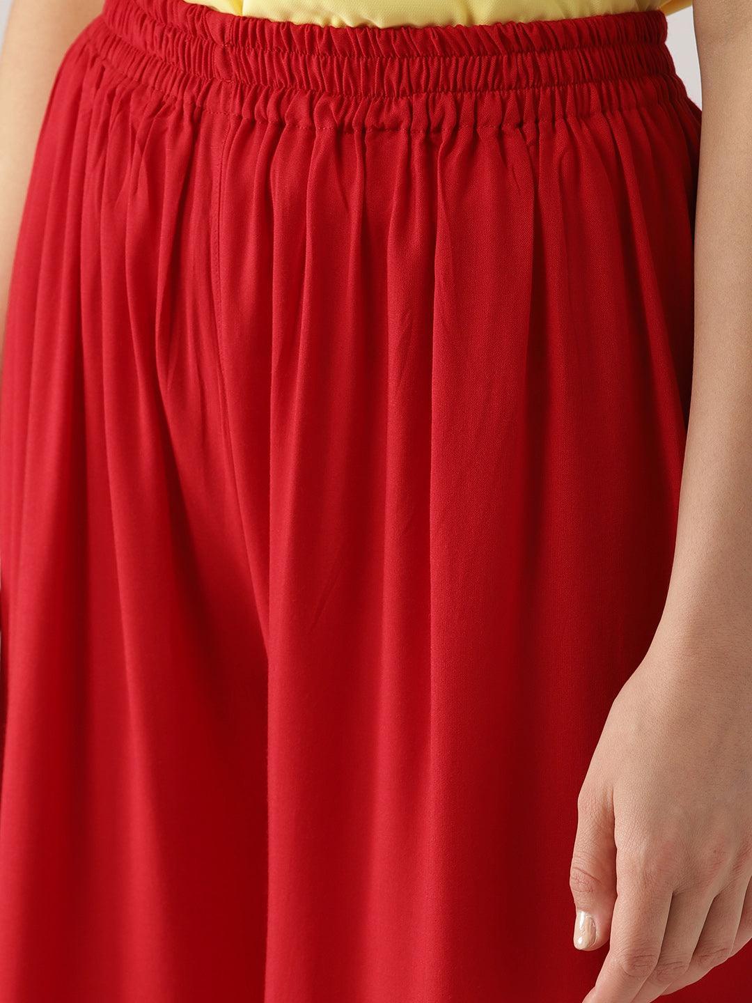 Red Solid Rayon Palazzos - ShopLibas