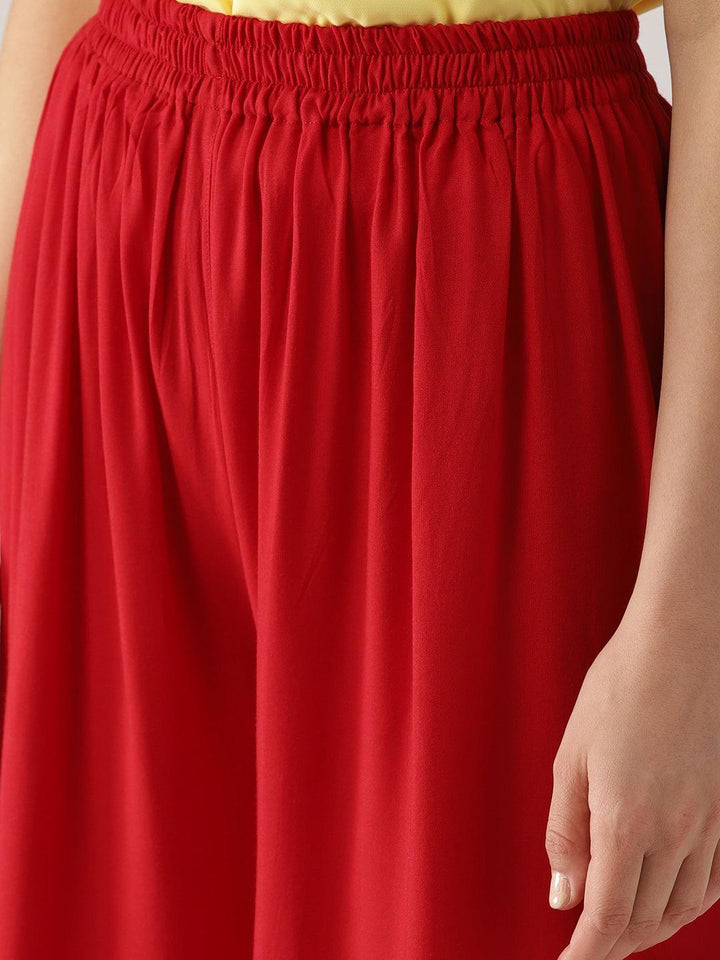 Red Solid Rayon Palazzos - ShopLibas
