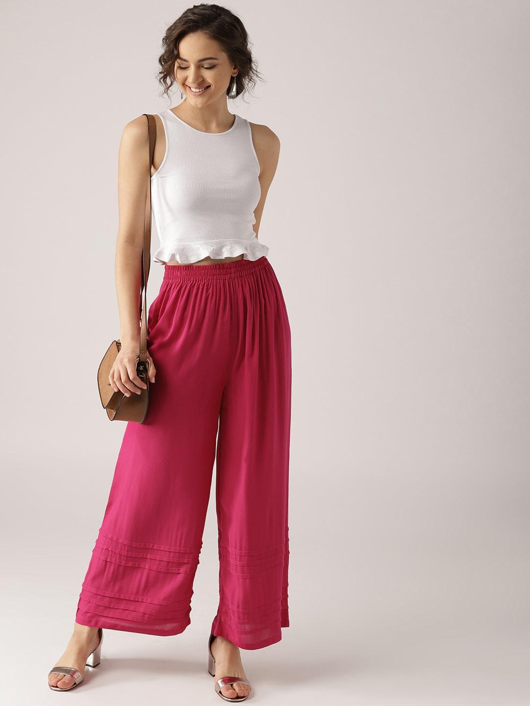 Pink Solid Rayon Palazzos - ShopLibas 