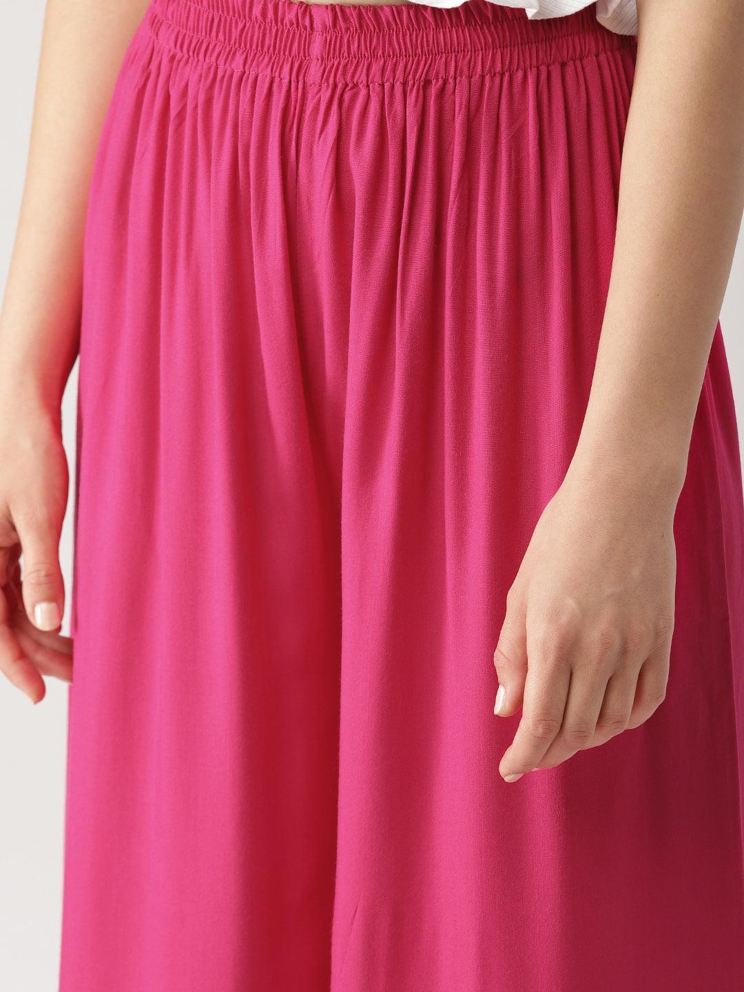 Pink Solid Rayon Palazzos - ShopLibas 