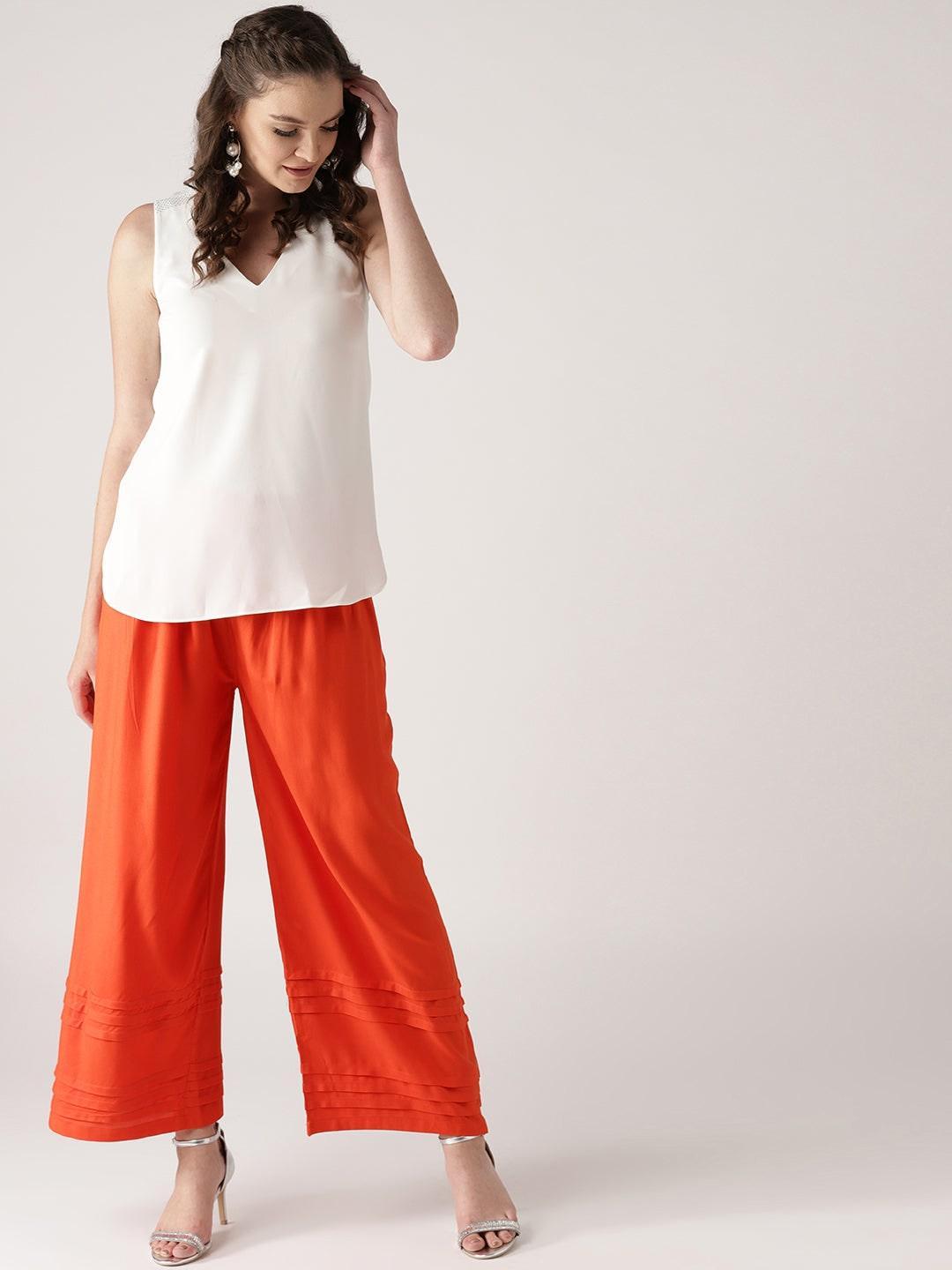 Orange Solid Rayon Palazzos - ShopLibas 