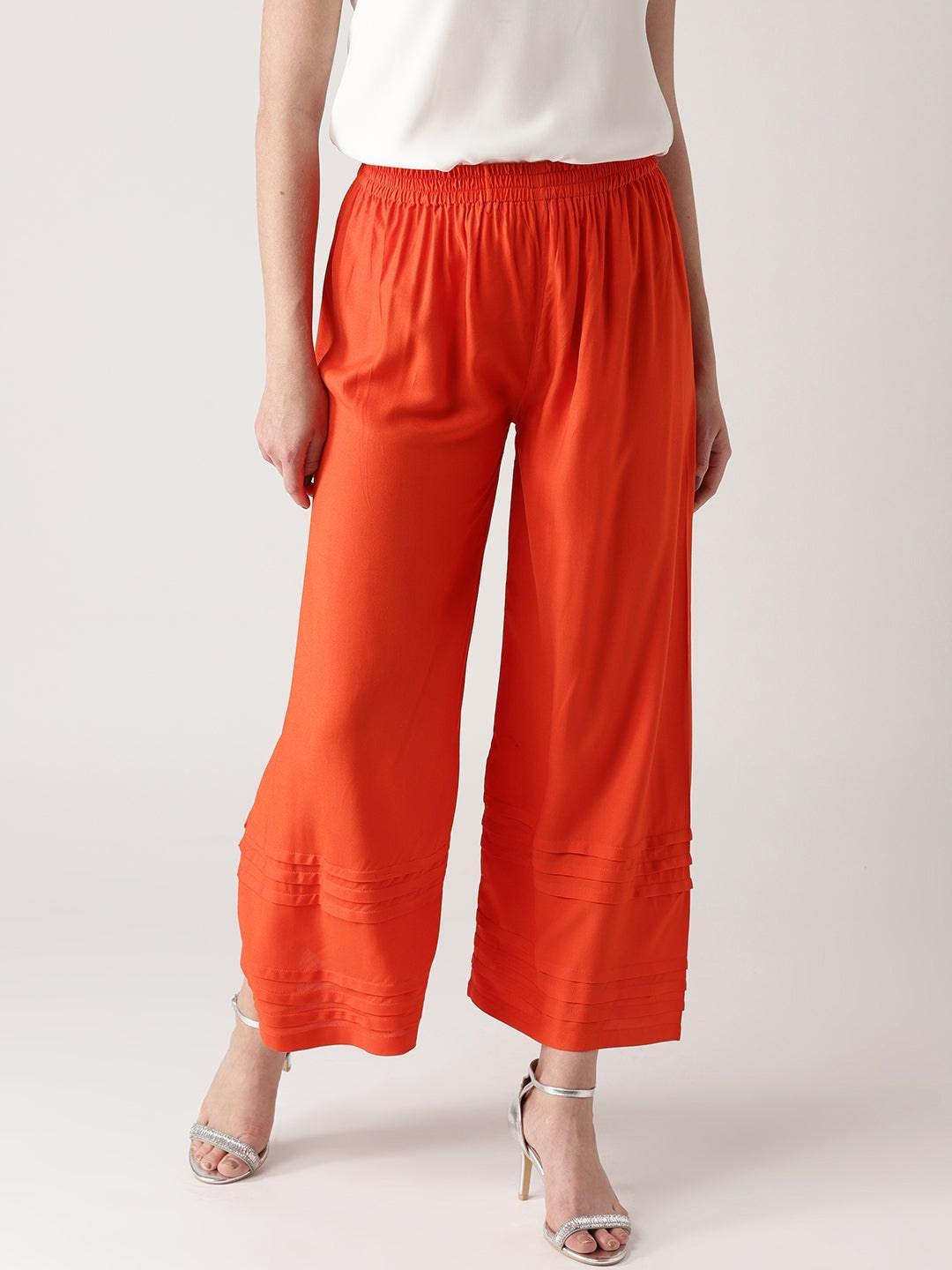 Orange Solid Rayon Palazzos - ShopLibas 