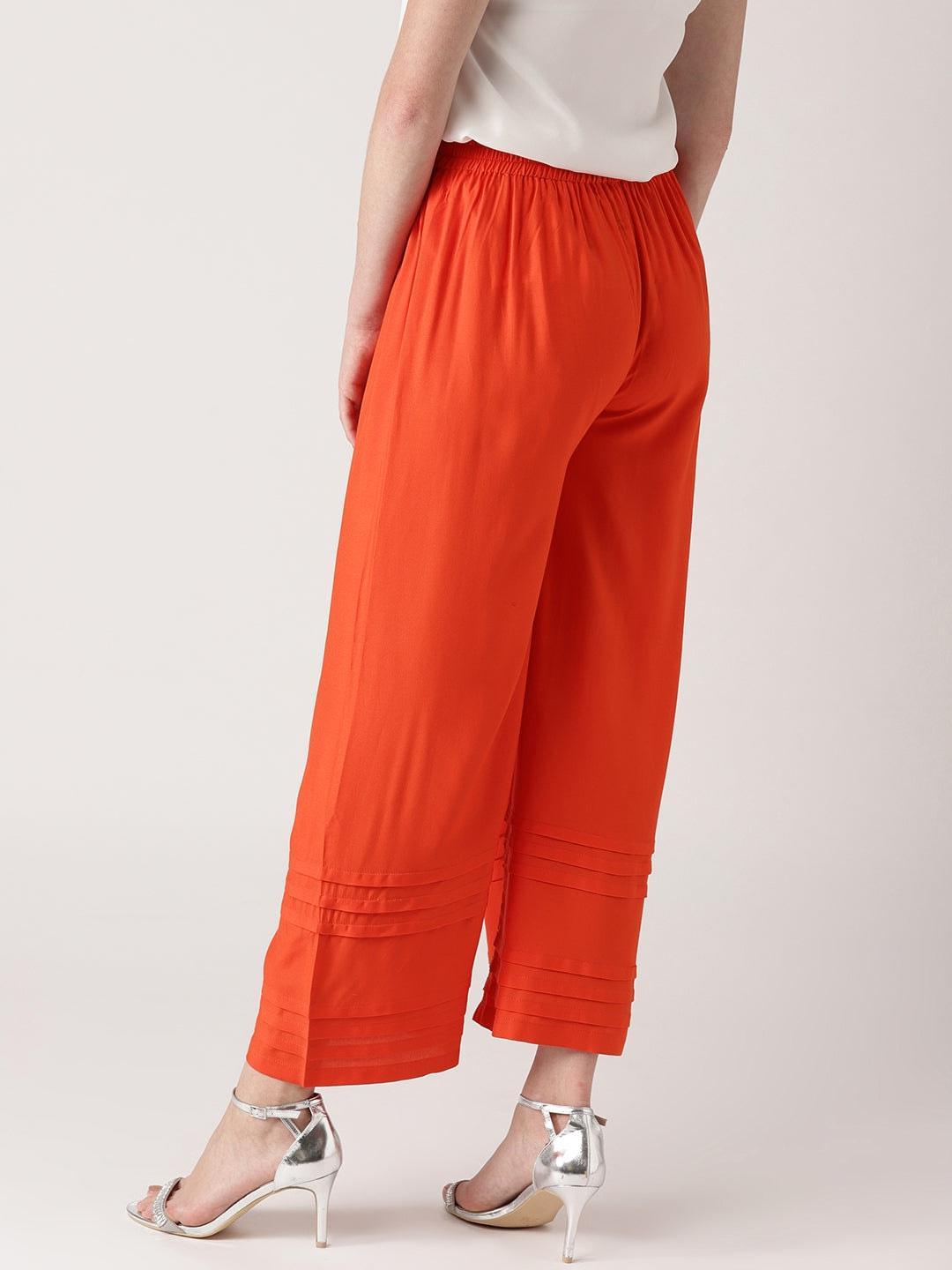 Orange Solid Rayon Palazzos - ShopLibas 