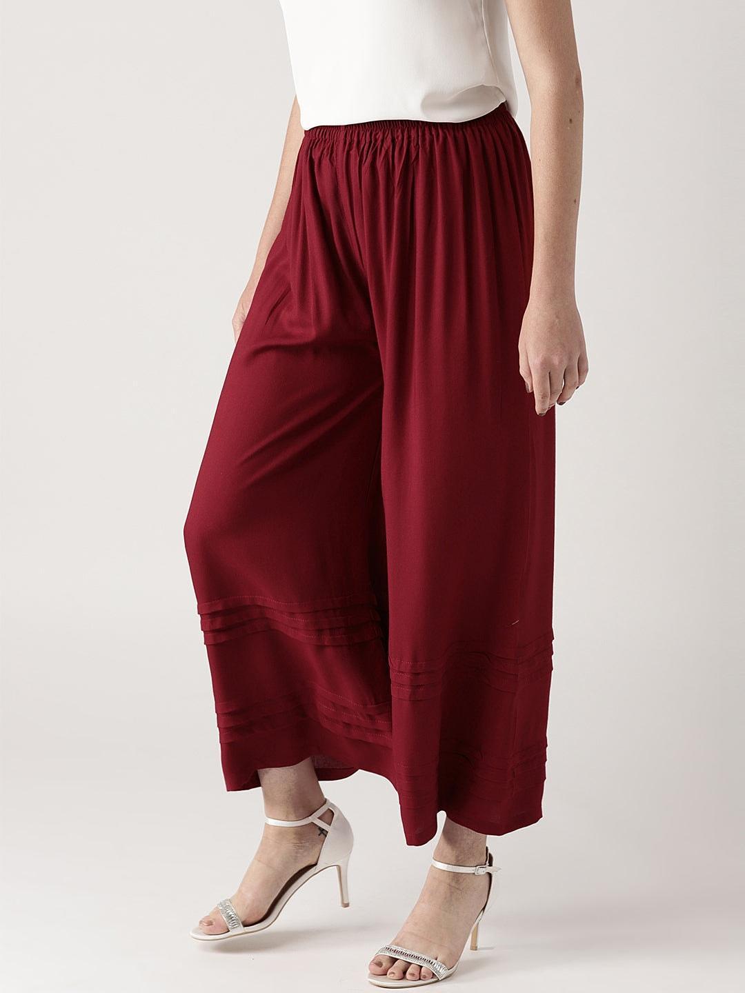 Maroon Solid Rayon Palazzos - ShopLibas 