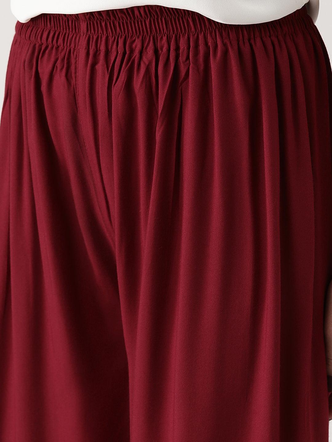 Maroon Solid Rayon Palazzos - ShopLibas 