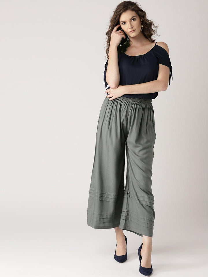 Grey Solid Rayon Palazzos - ShopLibas