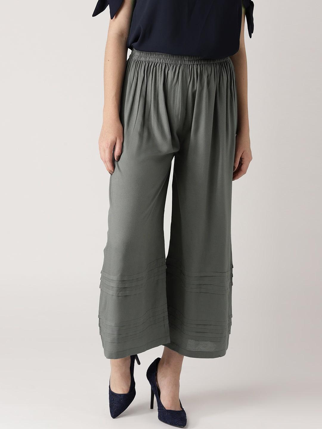 Grey Solid Rayon Palazzos - ShopLibas