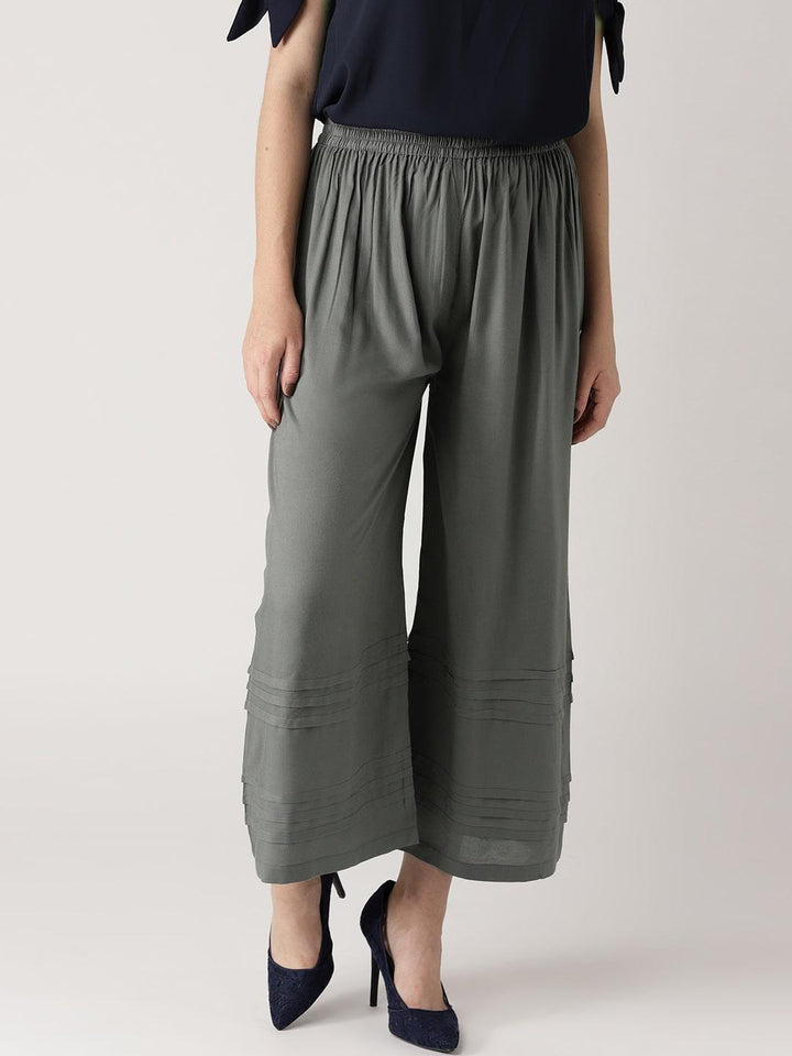 Grey Solid Rayon Palazzos - ShopLibas