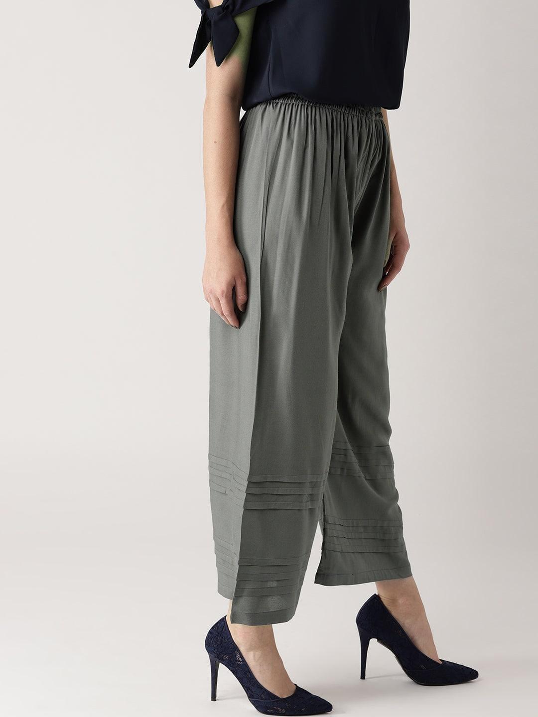 Grey Solid Rayon Palazzos - ShopLibas