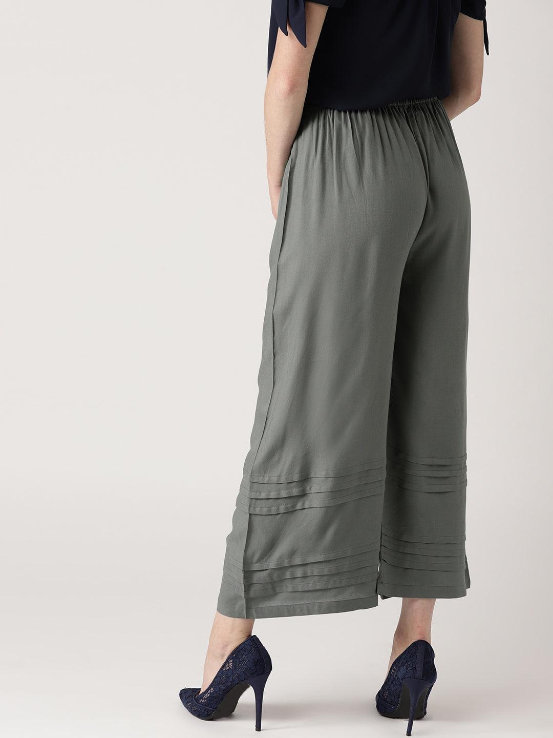 Grey Solid Rayon Palazzos - ShopLibas