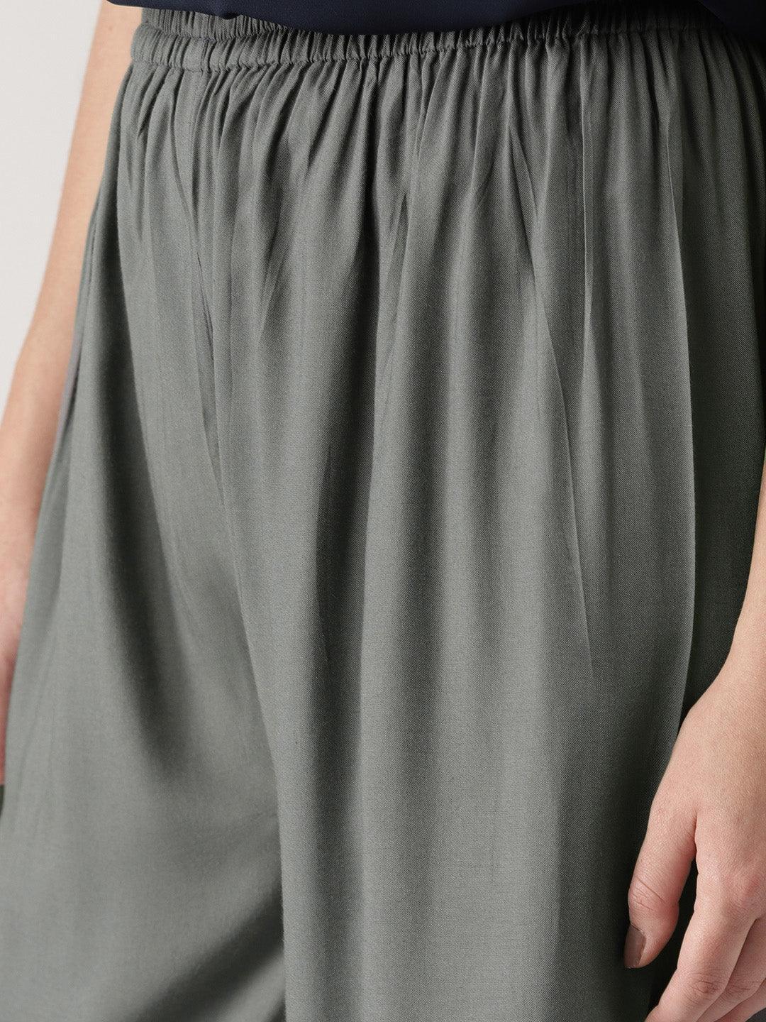 Grey Solid Rayon Palazzos - ShopLibas