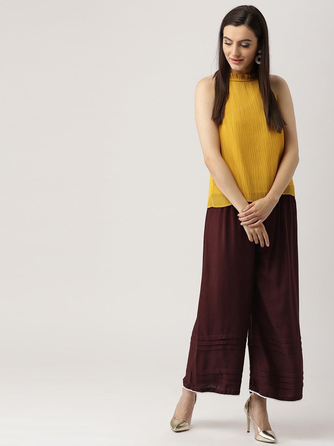 Brown Solid Rayon Palazzos - ShopLibas