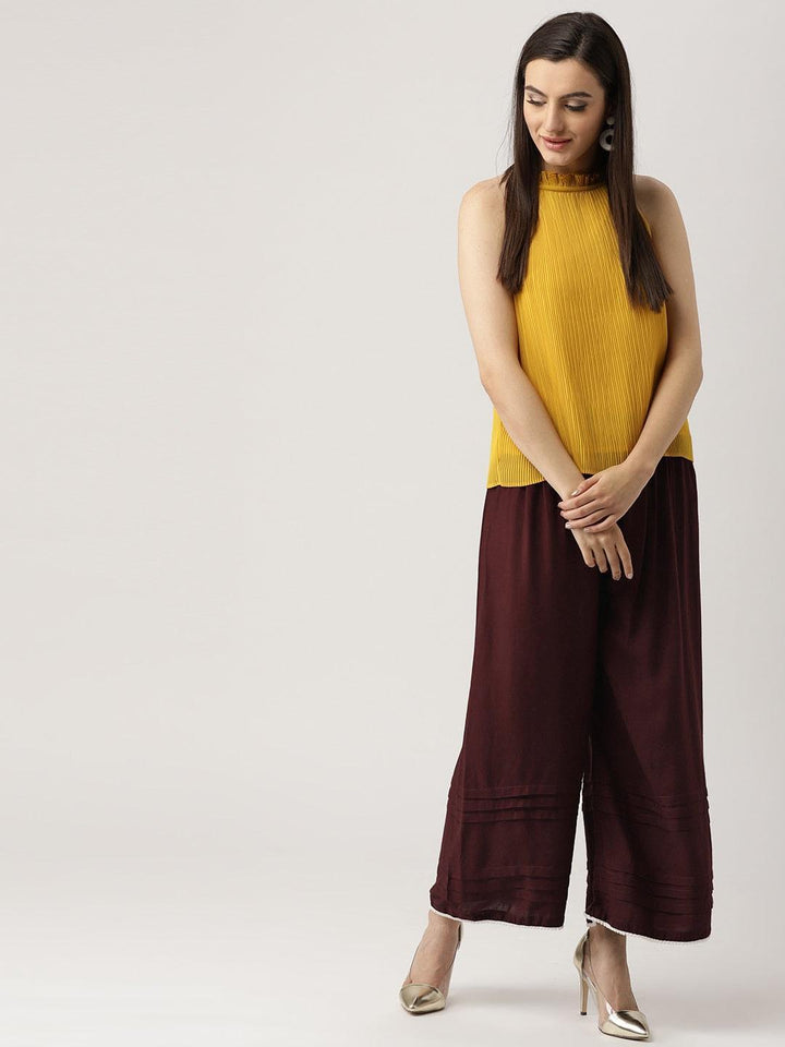 Brown Solid Rayon Palazzos - ShopLibas