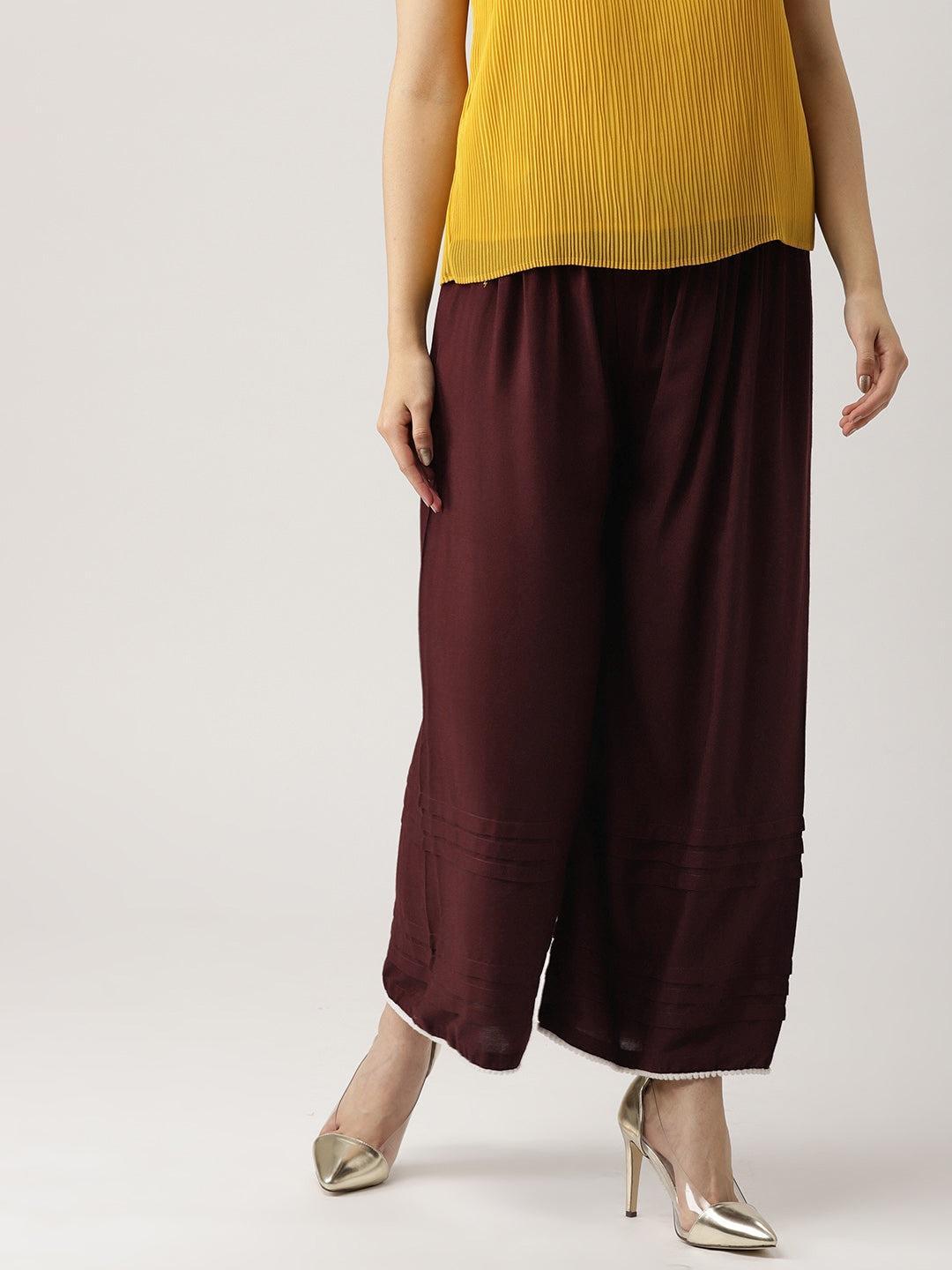 Brown Solid Rayon Palazzos - ShopLibas