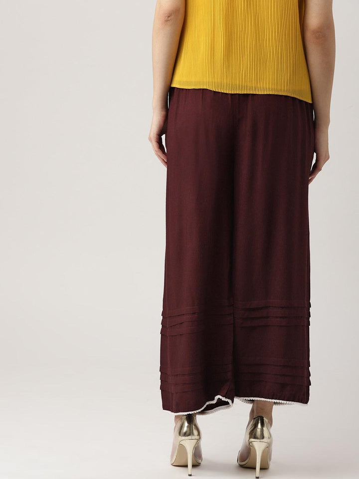 Brown Solid Rayon Palazzos - ShopLibas