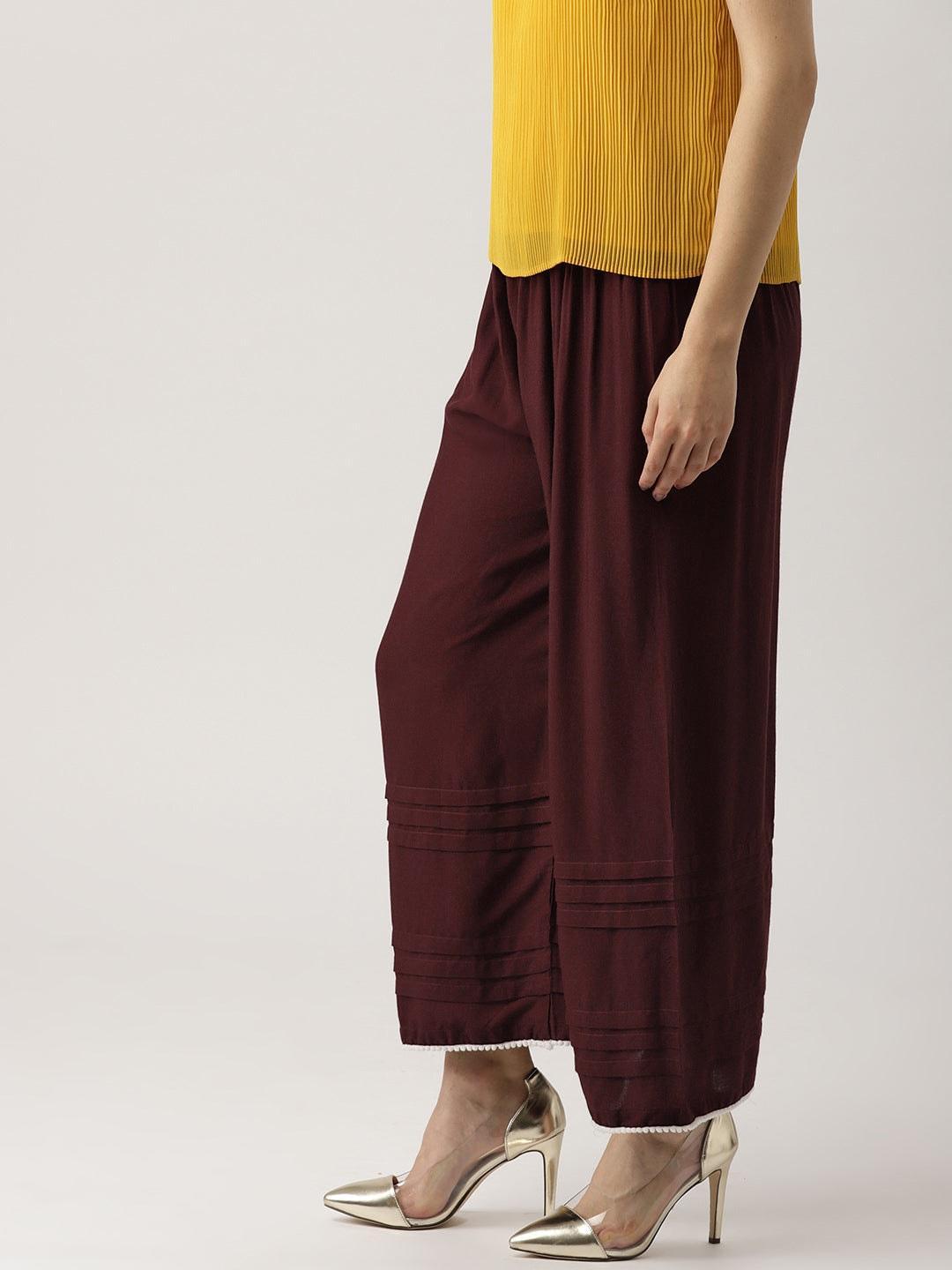 Brown Solid Rayon Palazzos - ShopLibas