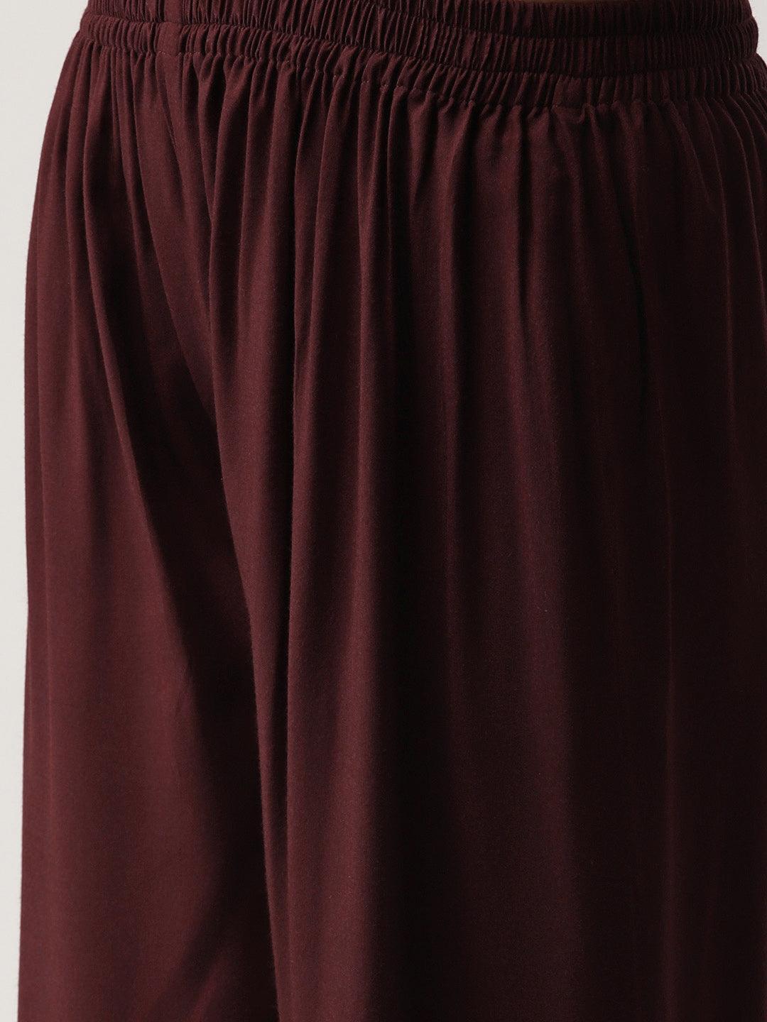 Brown Solid Rayon Palazzos - ShopLibas