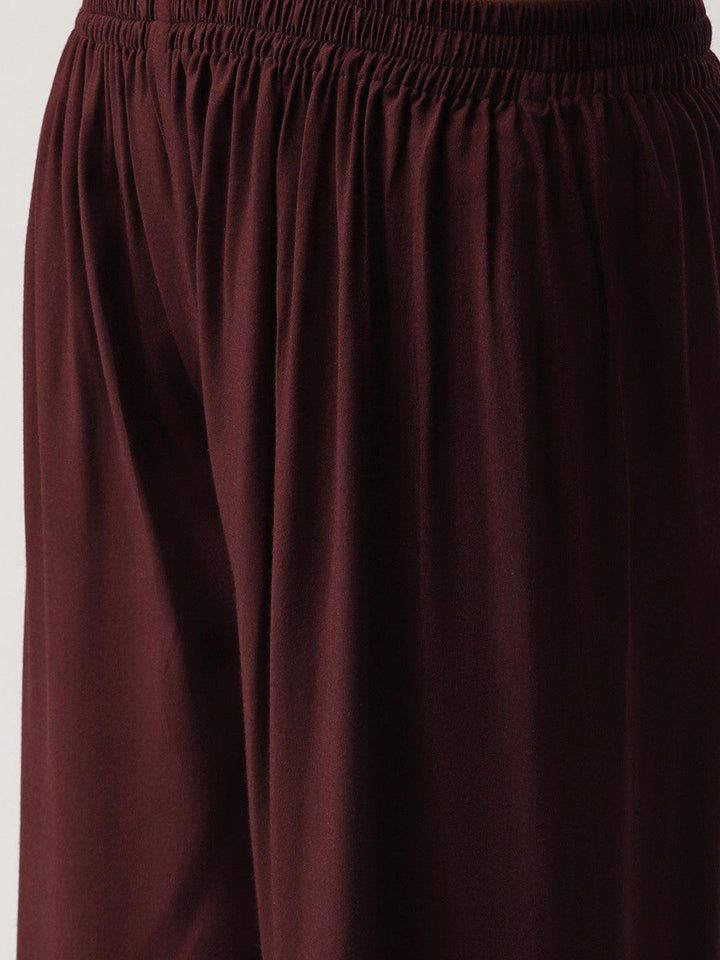 Brown Solid Rayon Palazzos - ShopLibas
