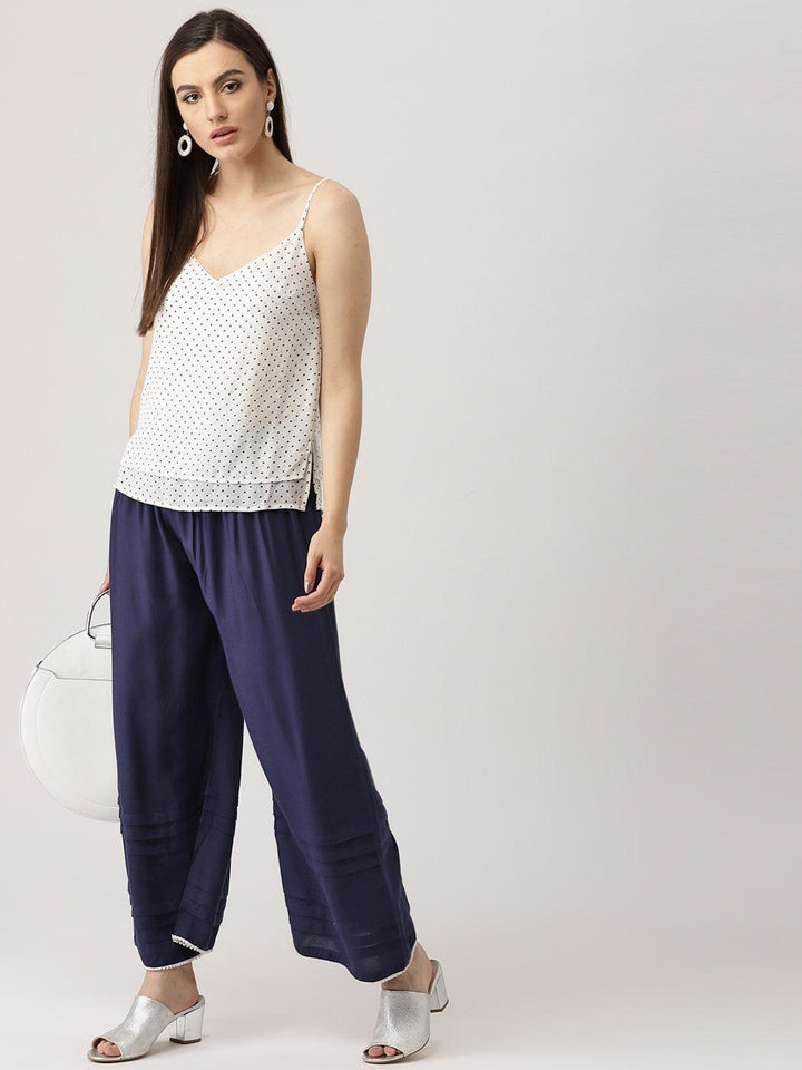 Blue Solid Rayon Palazzos - ShopLibas