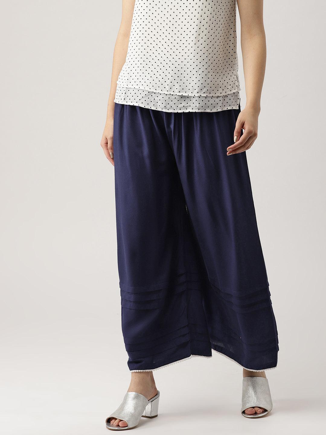 Blue Solid Rayon Palazzos - ShopLibas